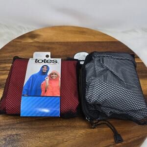 Totes Adult Hooded Poncho Bundle of 2 Red Gray Unisex One Size